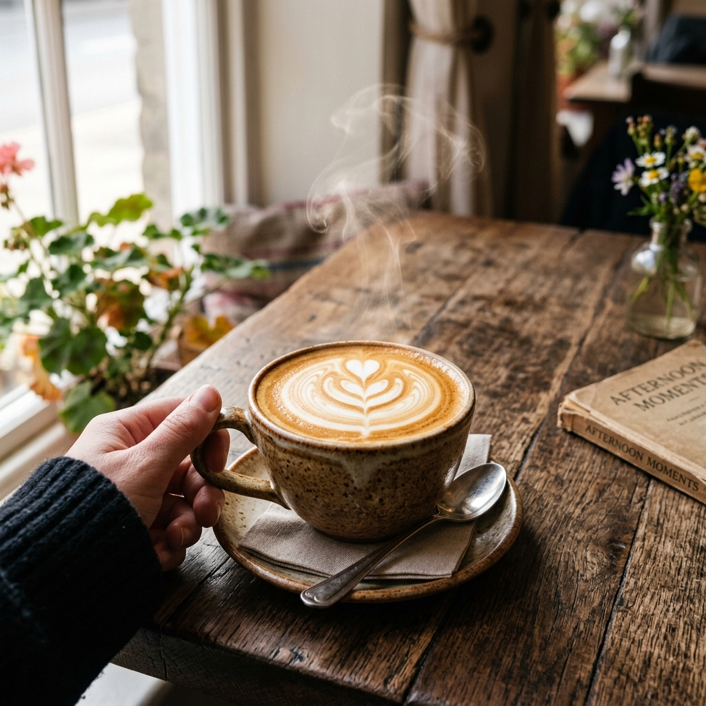 Cappuccino on wooden table